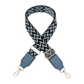 Detail of adjustable wave pattern canvas bag strap with golden metal lobster clasps - Black Aqua with Lake Blue Leather