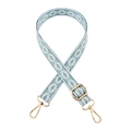 Detail of adjustable blue and white jacquard diamond pattern strap with gold metal hooks - Light Blue