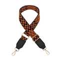 Detail of adjustable woven shoulder strap with orange geometric pattern and gold hooks - Black Orange with Black Leather