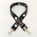 Adjustable crossbody bag strap with colorful floral pattern and golden metal buckles - Gold Buckle / No. 322 Black White Flower