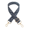 Macro detail of adjustable blue wavy woven shoulder strap with gold metal buckles - Dark Blue