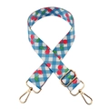 Adjustable wide replacement strap with blue gingham and cherry print and gold hooks - Silver Clasp / Cherry