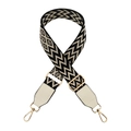 Detail of adjustable wave pattern bag strap with cream leather and gold metal buckles - Black Beige with Beige Leather
