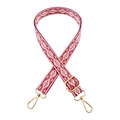 Ethnic 2.5cm woven replacement shoulder strap with red diamond patterns and gold metal clips - Rose Red
