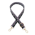 Bohemian style jacquard weave bag strap with purple diamond pattern and gold metal hooks - Style B Black Purple
