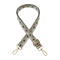 Detail of adjustable woven bag strap with green geometric pattern and gold buckles - Gold Buckle / Style A White Pea Green