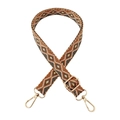 Detail of embroidered geometric bag strap with golden lobster clasps and hardware - Style B Grey Brown