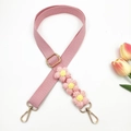 Pink bohemian woven bag strap with handmade crochet daisy flowers and gold hardware - Gold Buckle / Pink