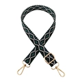 Macro detail of 2.5cm jacquard bag strap featuring green geometric diamond pattern and gold metal hooks - Style B Black Blue
