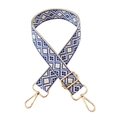Adjustable blue and white geometric jacquard bag strap with gold metal buckles - Gold Buckle / 4-Beige with Royal Blue