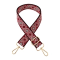 Detail of adjustable geometric ethnic style woven bag strap with golden metal hardware - Red