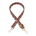 Close-up of colorful diamond pattern woven strap with golden lobster clasps for bags - Silver Clasp / 7-A Beige Orange Red
