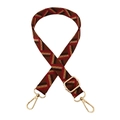 Dettaglio della tracolla in tessuto regolabile con motivi geometrici e fibbie dorate - Chiusura in Argento / 2-Rosso Vino Marrone Scuro