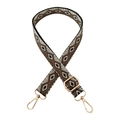 Detail of colorful geometric diamond pattern woven bag strap with gold metal lobster clasps - Style A Rice Deep Khaki