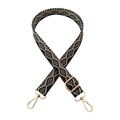 Detail of bohemian geometric woven shoulder strap with golden metal swivel snap hooks - Style B Black Grey
