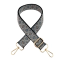Adjustable ethnic geometric patterned shoulder strap with gold metal lobster clasps - Black Base Blue Rhombus