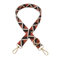 Close-up of adjustable geometric jacquard bag strap with gold metal lobster clasps - 9-Beige Orange Red