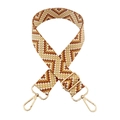 Close-up of geometric woven shoulder strap with gold metal buckles and lobster clips - B11-Yellow Brown