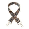 Close-up of adjustable ethnic jacquard strap with floral patterns and gold metal buckles - Navy Brown Floral