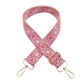 Ethnic rose pink and beige geometric woven shoulder strap with gold metal buckles - Beige Base Rose Red Rhombus