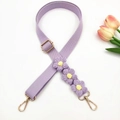 Lavender woven shoulder strap with 3D crochet flowers and gold metal lobster clasps - Light Purple