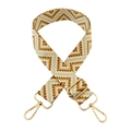 Close-up of geometric jacquard bag strap with golden metal carabiners and slider - B12-Yellow