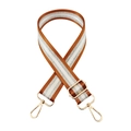 Adjustable 3.8cm silver silk striped shoulder strap with gold metal hooks on white background - Gold Buckle / Brown