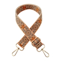 Close-up of bohemian embroidered bag strap with golden metal lobster clasps and buckles - Deep Khaki Daisy Floral