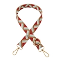 Detail of adjustable colorful jacquard strap with red zigzag pattern and gold metal hooks - 17-Light Brown Red