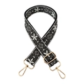 Retro ethnic jacquard bag strap with white vine patterns and gold metal hooks - Black Dark Grey White Floral
