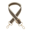 Dettaglio della tracolla jacquard a spina di pesce con moschettoni in metallo dorato - Fibbia Oro / Khaki e nero con bordo beige
