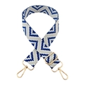Close-up of blue geometric woven bag strap with golden metal swivel hooks and buckle - B17-Royal Blue