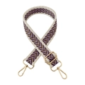Detail of colorful jacquard wide strap with golden metal lobster clasps and slider - Style 5 Purple Brown (Beige Edge)