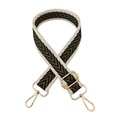 Detail of jacquard chevron strap with pale gold metal hooks and adjustable buckle - Style 6 Black Army Green (Beige Edge)