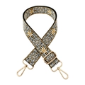 Adjustable 3.8cm ethnic jacquard bag strap with gold metal buckles on white background - Black White Yellow Floral