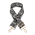 Detail of adjustable wide bag strap with black and white jacquard pattern and gold hardware - Silver Clasp / Black