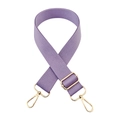 Close-up of lavender purple wide strap with ribbed texture and gold metal hooks - Purple