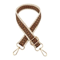 Macro detail of tricolor chevron jacquard woven bag strap with golden metal lobster clasps - Style 8 Brown Dark Coffee (Apricot Edge)