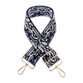 Macro shot of ethnic pattern bag strap with navy blue weaving and gold metal hooks - Silver Clasp / Dark Blue