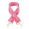 Detail of pink and white jacquard bag strap with polished light gold metal hooks - Rose Red
