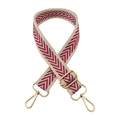 Detail of adjustable woven bag strap with red and blue geometric chevron pattern - Style 11 Red Light Blue (Apricot Edge)