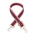 Detail of pink and black wave jacquard wide bag strap with gold lobster clasps - Style 12 Black Rose Red (Pink Edge)