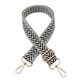 Detail of adjustable woven bag strap with black and white chevron pattern and gold clips - Style 13 Black White (Grey Edge)