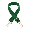 Detail of adjustable dark green nylon bag strap with polished gold metal hardware - Green