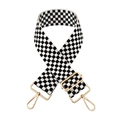 Adjustable black and white checkerboard bag strap with golden metal hardware clips - Gold Buckle / G1-Black and White Plaid