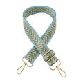 Detail of blue and green jacquard bag strap with gold metal hooks and buckle - Style 15 Matcha Green (Light Blue Edge)