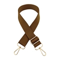 Close-up of brown adjustable thickened nylon shoulder strap with gold metal lobster clasps - Brown