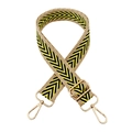 Close-up of yellow and black V-pattern jacquard strap with golden metal swivel hooks - Style 17 Bright Yellow Black (Khaki Edge)