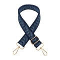 Detail of jacquard arrow pattern bag strap with adjustable gold metal buckle hooks - Style 18 Navy Light Blue