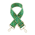 Adjustable wide nylon shoulder strap with green and orange geometric jacquard pattern - Gold Buckle / Green Orange